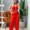 Conjunto em Alfaiataria Cropped de Alça e Calça Pantalona