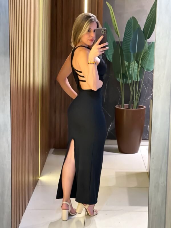 Vestido em Ribana de Alça com Recortes Laterais