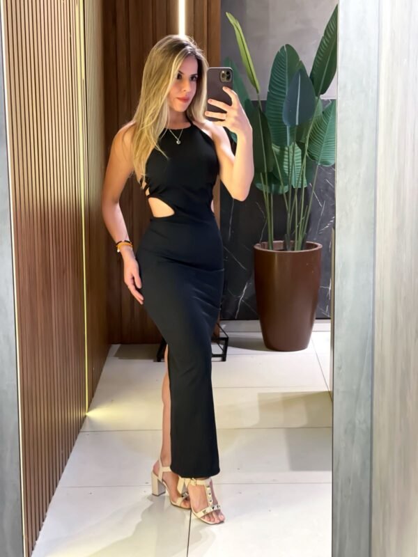 Vestido em Ribana de Alça com Recortes Laterais