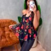 Blusa em Tule Estampado Frente Única com Argola
