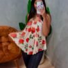 Blusa em Tule Estampado Frente Única com Argola