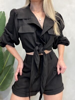 pv-6700 Conjunto Alfaiataria Shorts e Camisa com Amarração