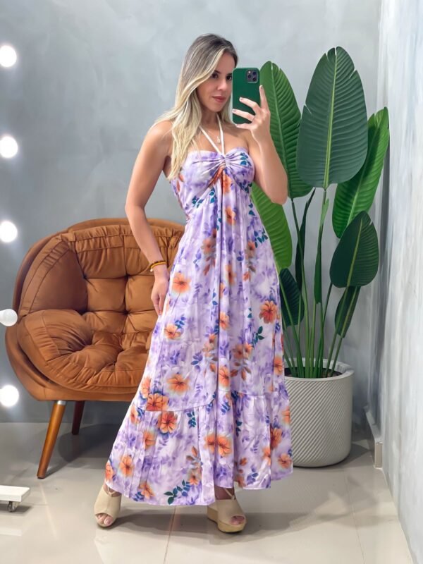 pv-6708 Vestido Midi em Viscose Frente Única Estampada