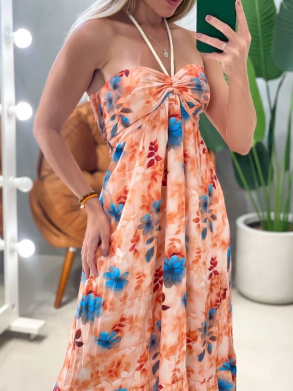 pv-6707 Vestido Midi em Viscose Frente Única Estampada