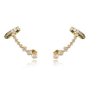 Brinco Ear Cuff com Piercing Fake e Zircônias Branca Banhado em Ouro 18k