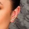 pv-6805 Brinco Ear Cuff com Piercing Fake e Zircônias Branca Banhado em Ouro 18k
