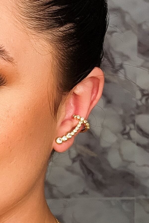 pv-6805 Brinco Ear Cuff com Piercing Fake e Zircônias Branca Banhado em Ouro 18k