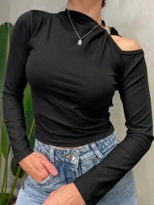 Cropped em Suplex Manga Longa com Recorte e Fivela