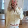 Cardigan Cropped Tricô Manga Longa Canelado