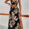 Conjunto Top de Alça e Saia com Fenda e Estampa Floral