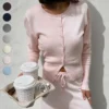 Cardigan Cropped Tricô Manga Longa Canelado