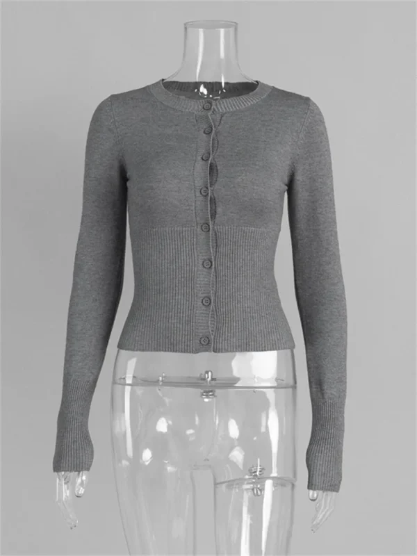 Cardigan Cropped Tricô Manga Longa Canelado