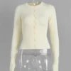 Cardigan Cropped Tricô Manga Longa Canelado