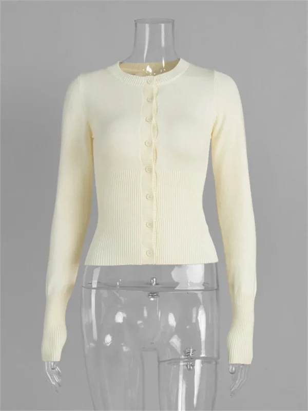 Cardigan Cropped Tricô Manga Longa Canelado
