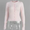 Cardigan Cropped Tricô Manga Longa Canelado