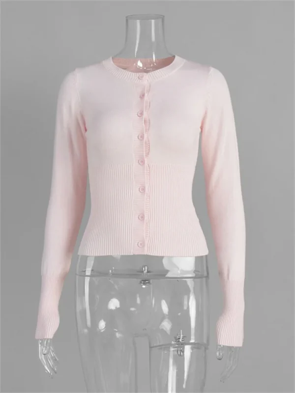 Cardigan Cropped Tricô Manga Longa Canelado