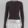 Cardigan Cropped Tricô Manga Longa Canelado