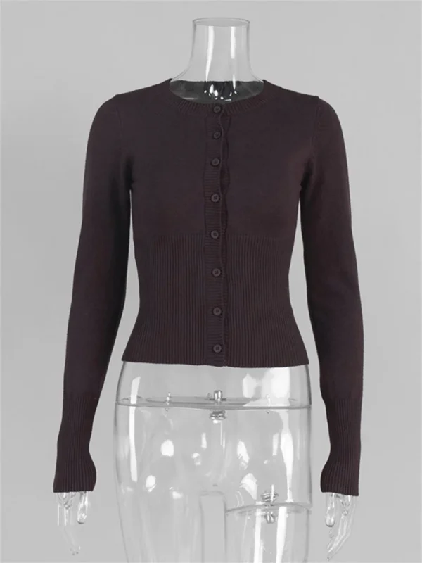 Cardigan Cropped Tricô Manga Longa Canelado