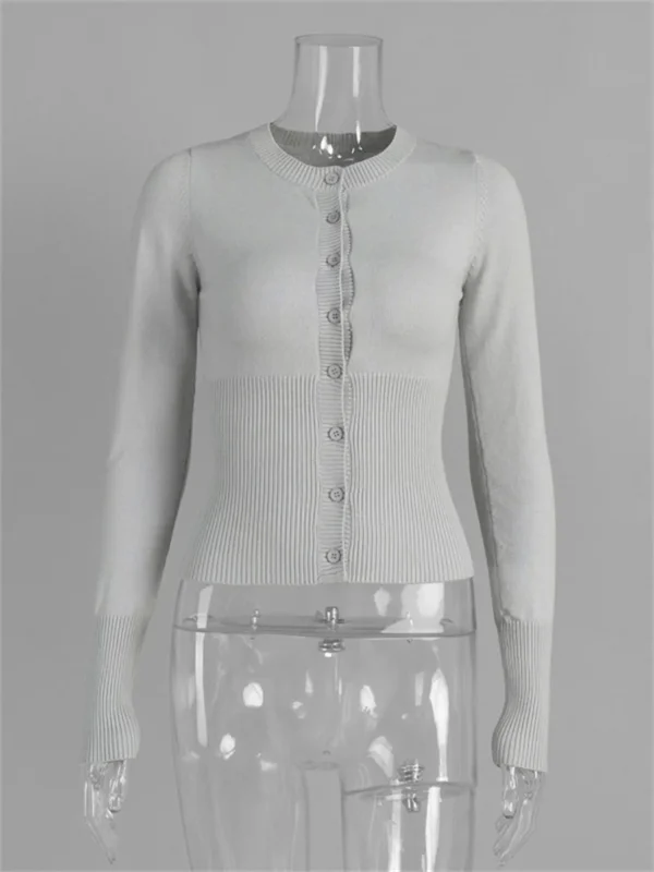 Cardigan Cropped Tricô Manga Longa Canelado