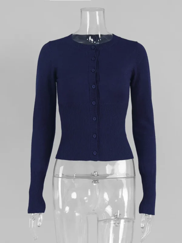 Cardigan Cropped Tricô Manga Longa Canelado