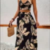 Conjunto Top de Alça e Saia com Fenda e Estampa Floral