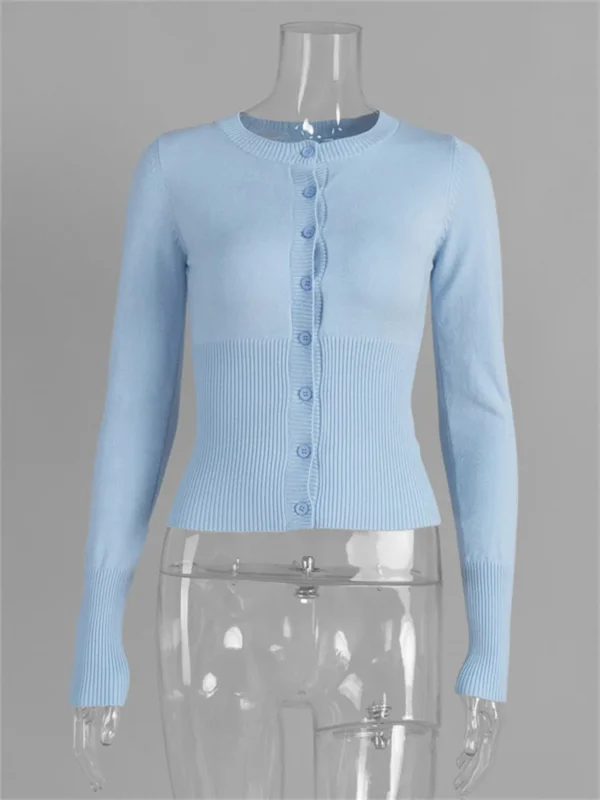 Cardigan Cropped Tricô Manga Longa Canelado