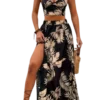 Conjunto Top de Alça e Saia com Fenda e Estampa Floral