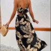 Conjunto Top de Alça e Saia com Fenda e Estampa Floral