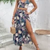 Conjunto Top de Alça e Saia com Fenda e Estampa Floral