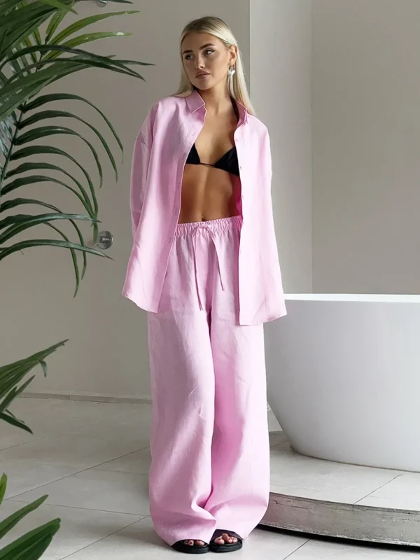 Conjunto de Camisa de Manga Longa e Calça de Algodão