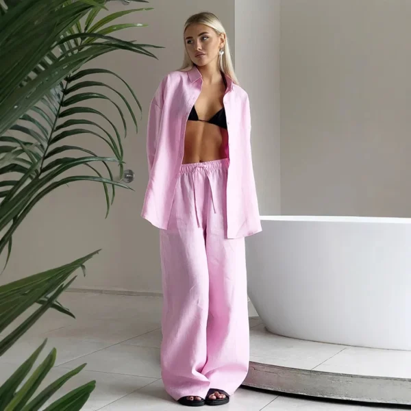 Conjunto de Camisa de Manga Longa e Calça de Algodão