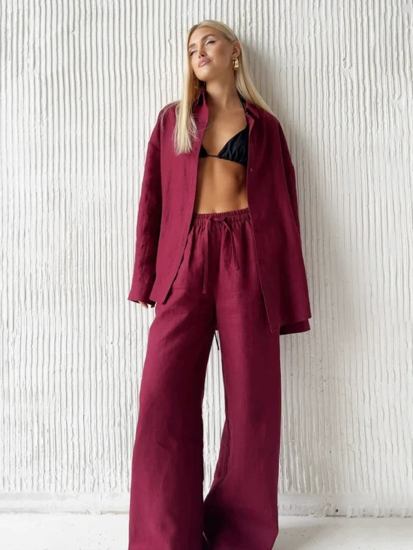 Conjunto de Camisa de Manga Longa e Calça de Algodão
