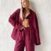 Conjunto de Camisa de Manga Longa e Calça de Algodão