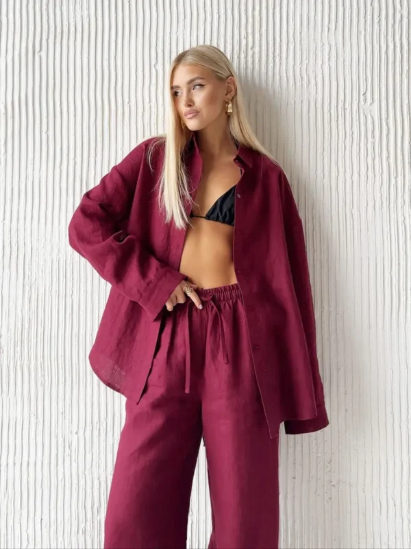 Conjunto de Camisa de Manga Longa e Calça de Algodão