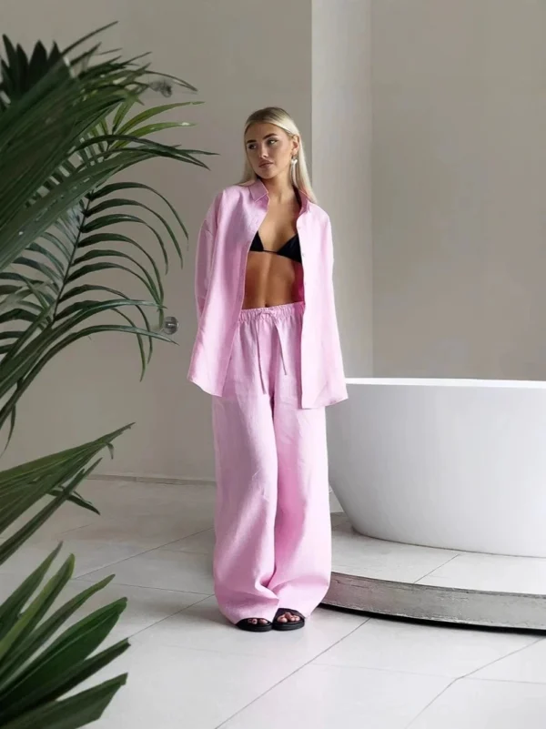 Conjunto de Camisa de Manga Longa e Calça de Algodão